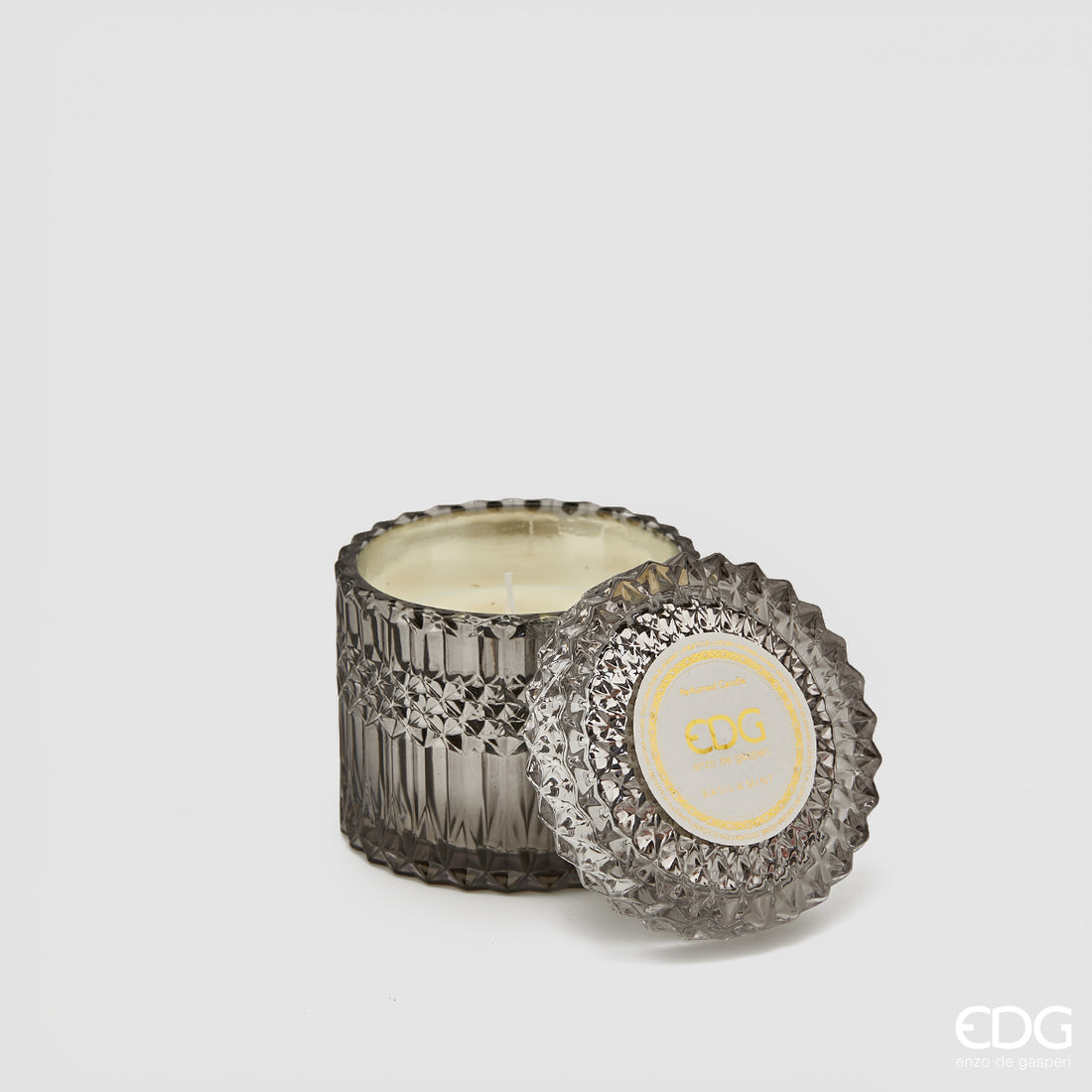 EDG Enzo De Gasperi Crystal Candle with Vase + Gift Box H 10.5 cm D 10.5 cm Grey