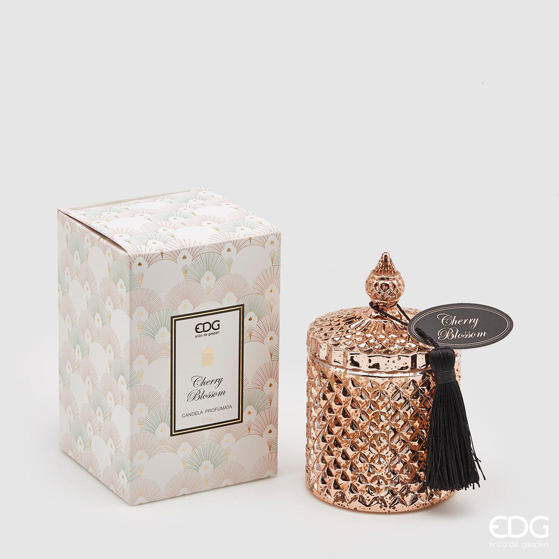 EDG Enzo De Gasperi Candle with Glass and Tassel H 14 cm D 8 cm Cherry Bloss