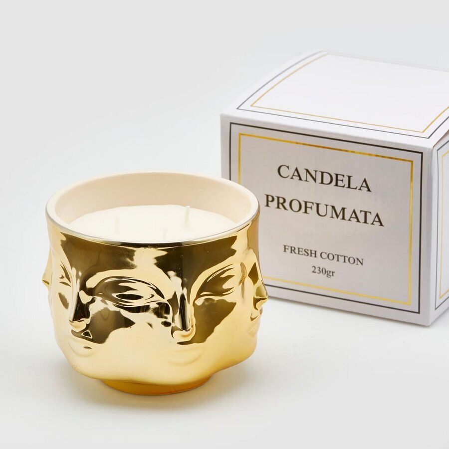 EDG Enzo De Gasperi Candle W/Vase Faces H9 D11 B9 Cotton Gold