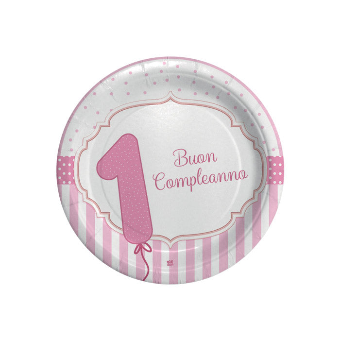 big party big party piatti carta buon primo compleanno d 18 cm cf 8 pz rosa ean 8020834621327