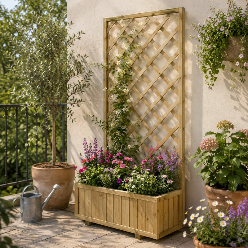 L'Arcolaio Wooden Garden Planter with Impregnated Trellis 90x30x180cm