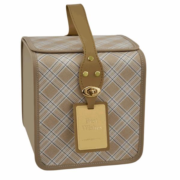 Large Square Vintage Brown Sewing Box 20.9x21.2x22 cm
