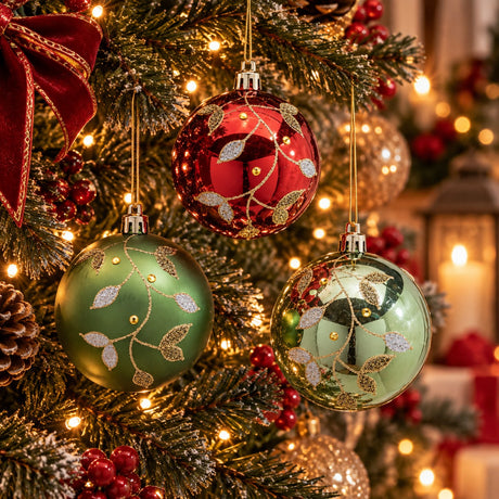 EDG Enzo De Gasperi Set 3 Mistletoe Christmas Baubles Ø8 cm Green Red Assorted – Christmas Tree Decorations 1 Pcs