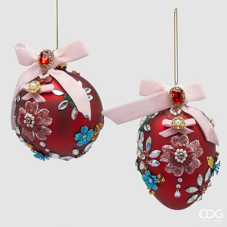 EDG Enzo De Gasperi Boheme Egg-Shaped Bauble H13 Ø8 cm Burgundy 2 Assorted – Christmas Tree Decoration 1 Pc
