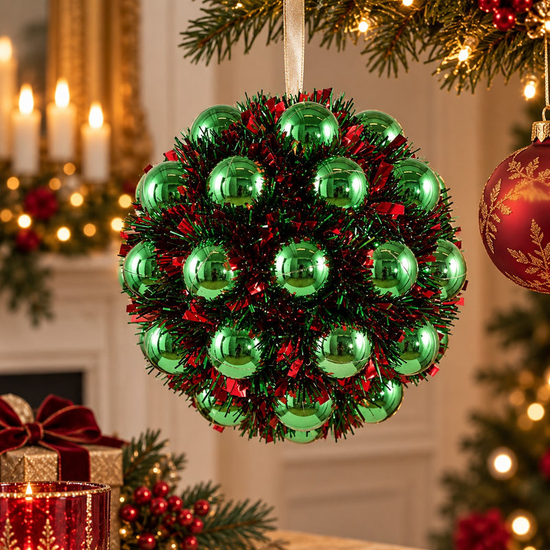 EDG Enzo De Gasperi Palla di Natale Decorata con Palline Ø20 cm Verde – Addobbo per Albero di Natale