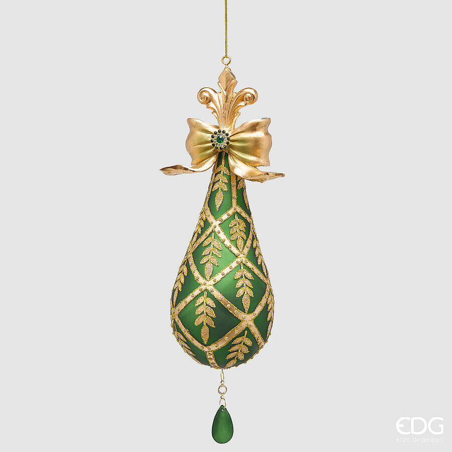 EDG Enzo De Gasperi Addobbo Goccia con Fiocco Green Gold H25 Ø8 cm – Decorazione di Natale