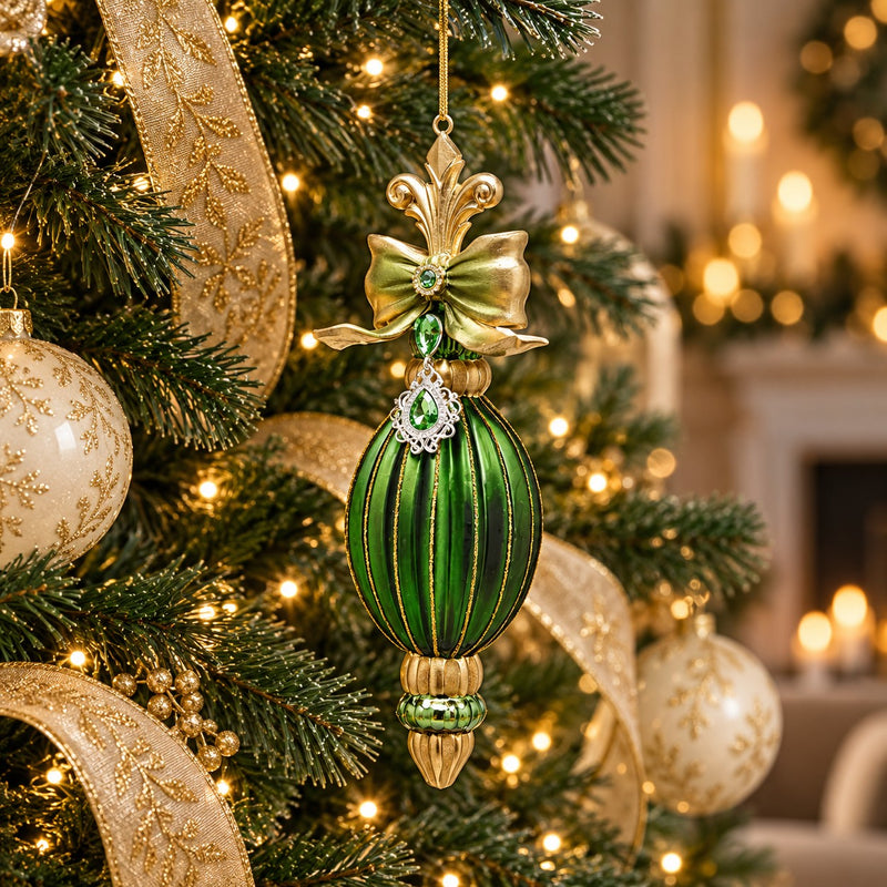 EDG Enzo De Gasperi Addobbo Fuso di Natale a Righe Mix H22 Ø7 cm Verde Oro – Decorazione per Albero di Natale