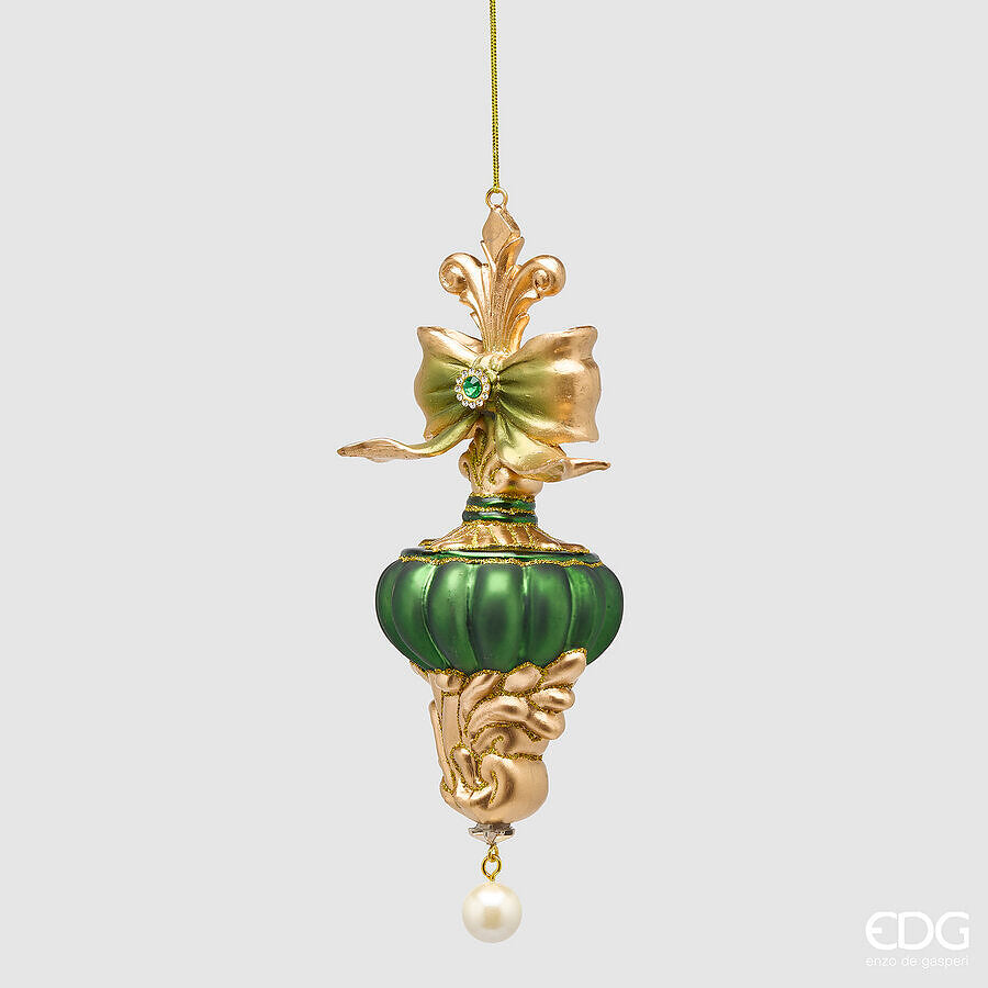 EDG Enzo De Gasperi Addobbo Trottola di Natale con Fiocco H20,5 Ø7 cm Verde Oro – Decorazione per Albero di Natale