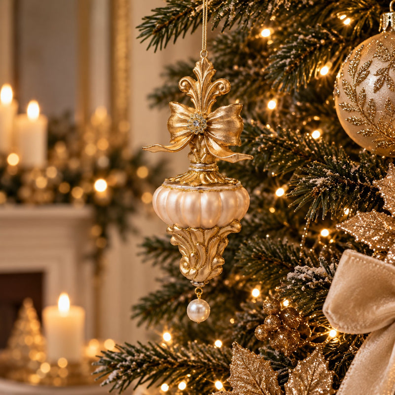 EDG Enzo De Gasperi Trottola di Natale con Fiocco H20,5 Ø7 cm Oro – Addobbo per Albero di Natale