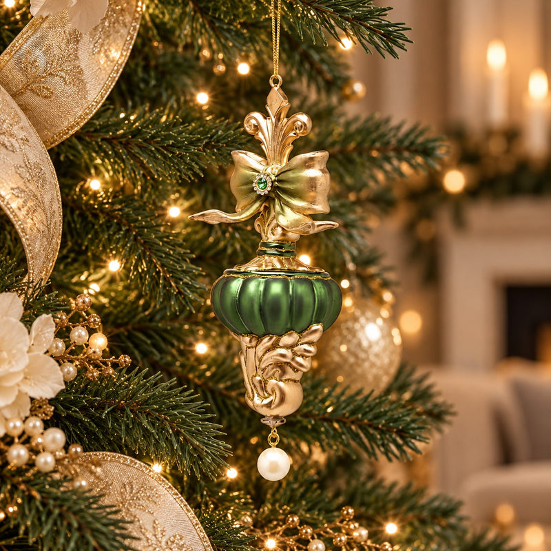 EDG Enzo De Gasperi Addobbo Trottola di Natale con Fiocco H20,5 Ø7 cm Verde Oro – Decorazione per Albero di Natale