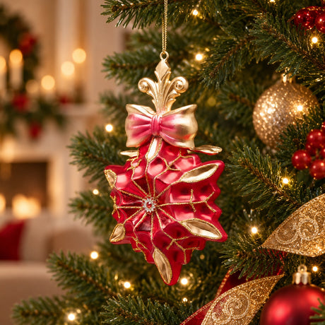 EDG Enzo De Gasperi Christmas Star Decoration H17.5 Ø12 cm Red Gold – Christmas Tree Ornament