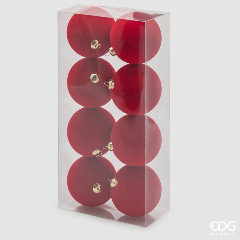 EDG Enzo De Gasperi Red Velvet Christmas Baubles Ø8 cm – Set of 8 Pcs