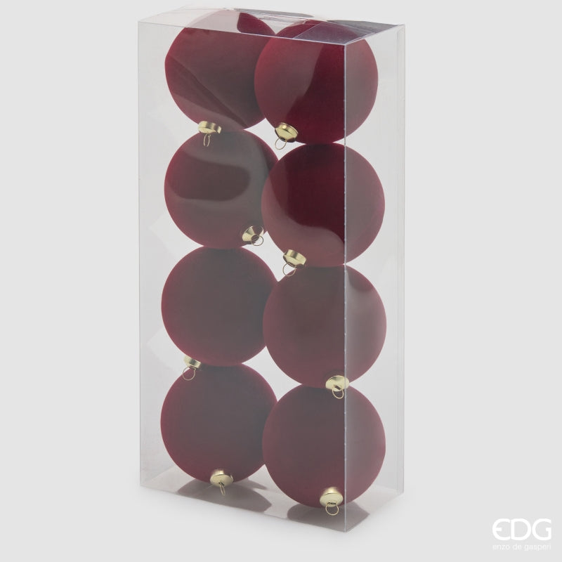 EDG Enzo De Gasperi Burgundy Velvet Christmas Baubles Ø8 cm – Set of 8 Pcs
