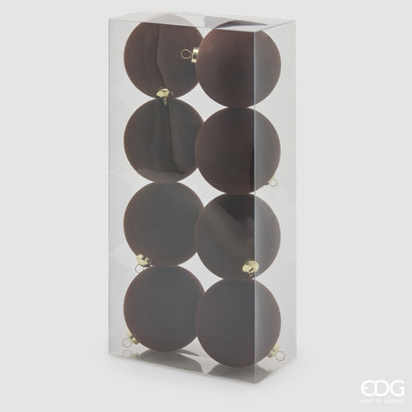 EDG Enzo De Gasperi Dark Brown Velvet Christmas Baubles Ø8 cm – Set of 8 Pcs