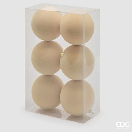EDG Enzo De Gasperi Velvet Christmas Baubles Cream Ø10 cm – Set of 6 pcs