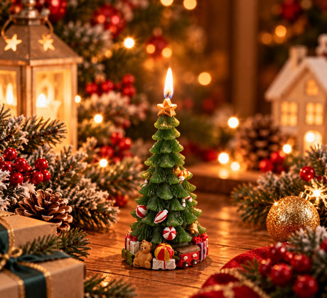 EDG Enzo De Gasperi Christmas Candle Decorated Pine H 12.5 Cm Green Red