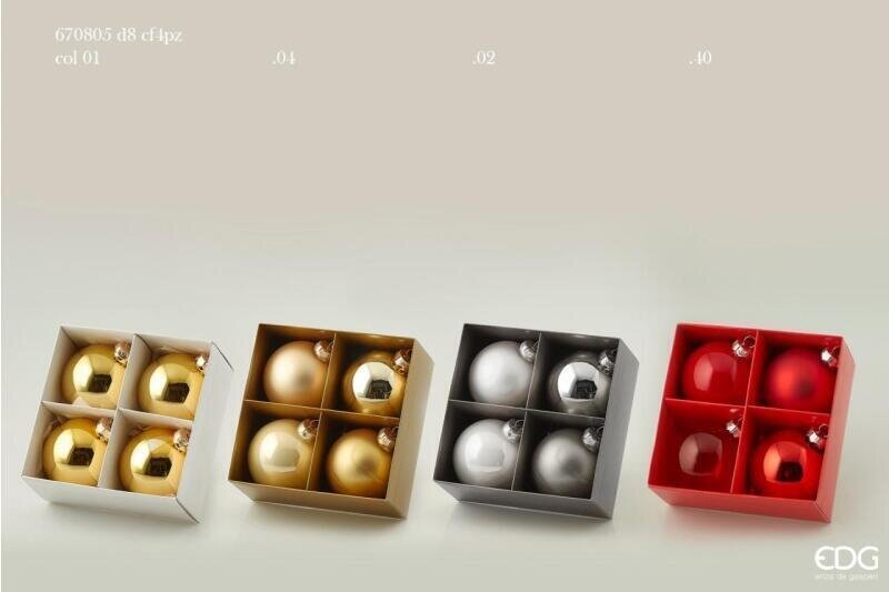 EDG Enzo De Gasperi Pallina di Natale di Vetro Gold diametro 8 cm, confezione da 4 pezzi