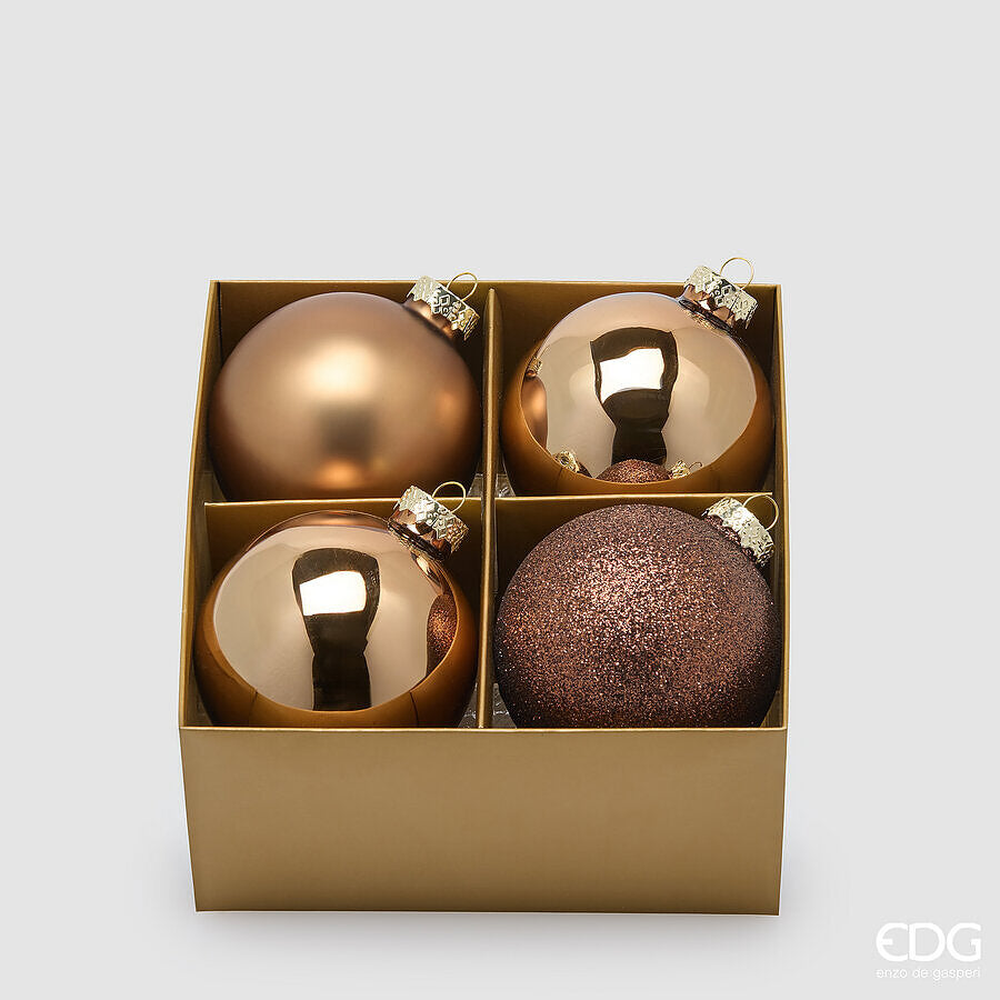 EDG Enzo De Gasperi Palline di Natale di Vetro Brown Mix diametro 8 cm - Confezione 4 pz
