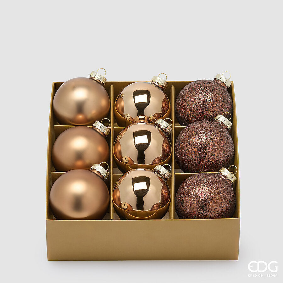 EDG Enzo De Gasperi Palline di Natale in Vetro Brown Mix diametro 6 cm - 9 pz