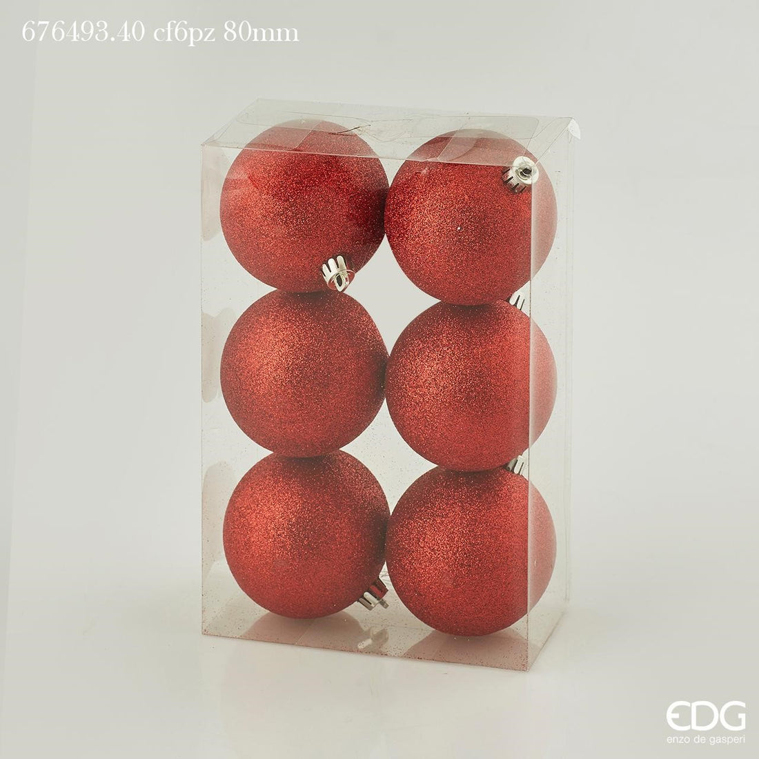 EDG Enzo De Gasperi Poly Christmas Ball D 8 Cm Glitter Red Pack 6 Pcs