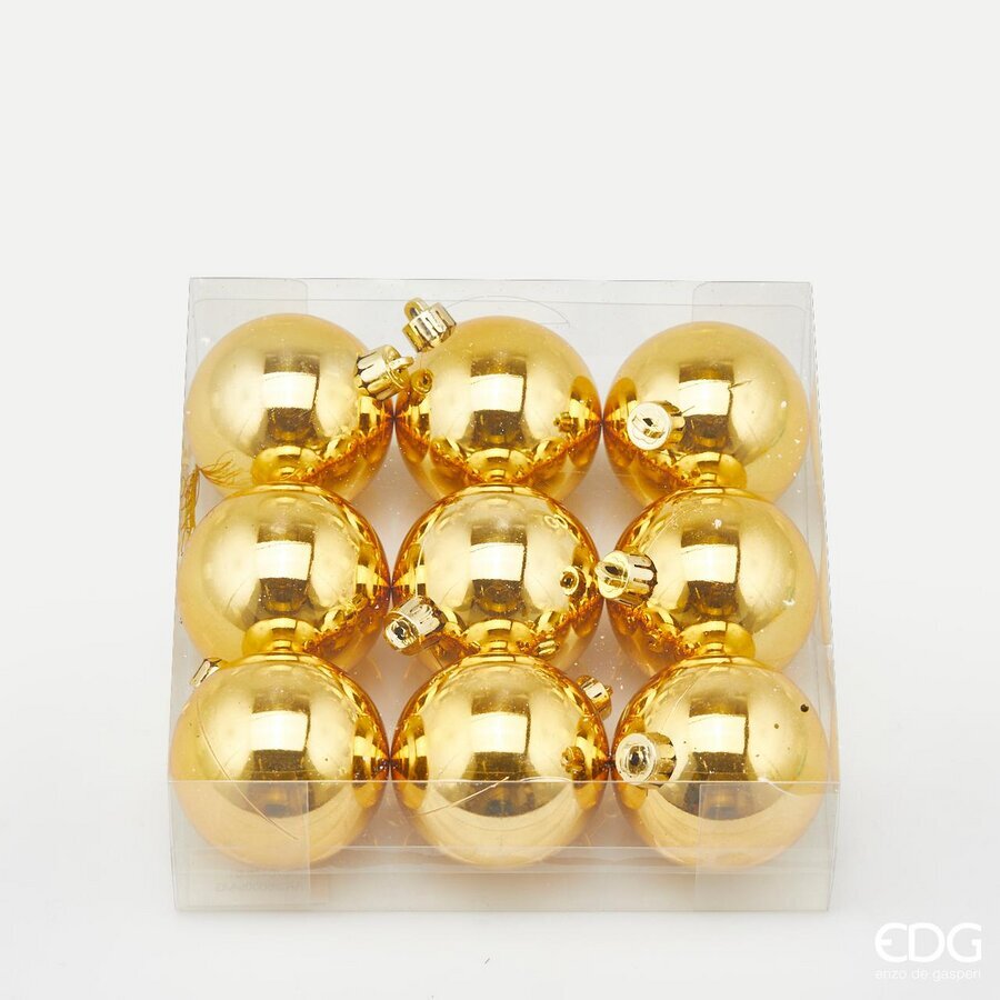 EDG Enzo De Gasperi Glossy Gold Christmas Baubles – Set of 9 Pcs