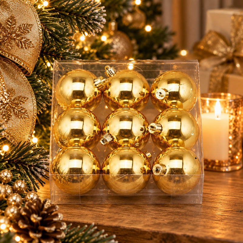 EDG Enzo De Gasperi Glossy Gold Christmas Baubles – Set of 9 Pcs