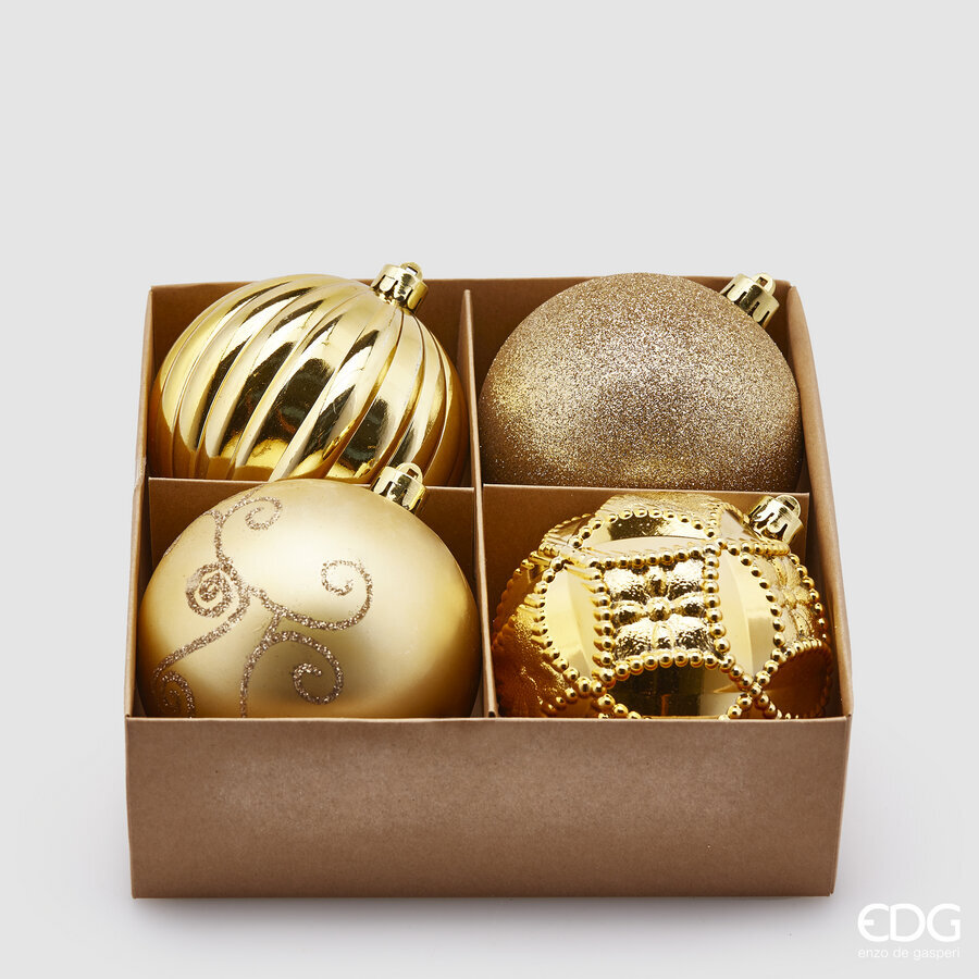 EDG Enzo De Gasperi Poly Mix Christmas Ball D 10 Cm Pack 4 Pcs Light Gold