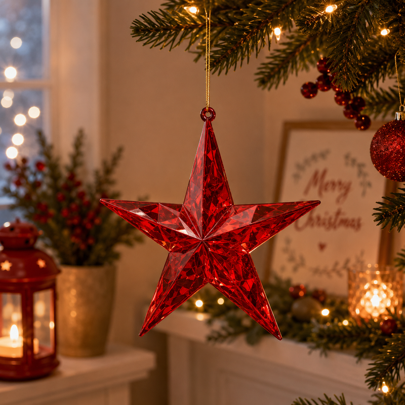 EDG Enzo De Gasperi Diamond Christmas Star Decoration to Hang D 13.5 Cm L 3.5 Cm Red