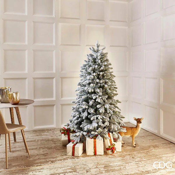 EDG Enzo De Gasperi Merano Snow-Dusted Pine Christmas Tree H 180 cm D 117 cm with 550 White Green LEDs