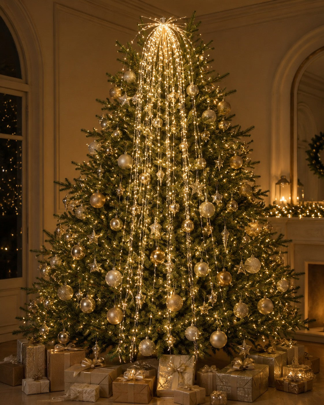 EDG Enzo De Gasperi LED Christmas Waterfall Lights, 56 Strings, 2016 Lights, 290 cm Length, 10 m Cable, Ivory