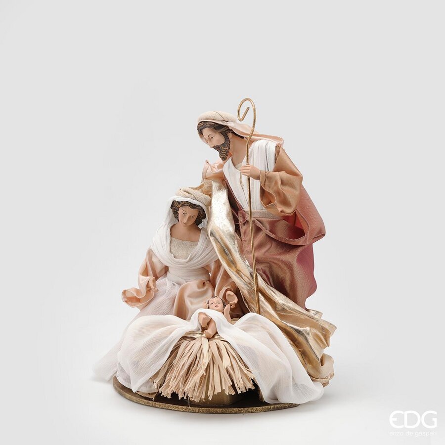 EDG Enzo De Gasperi Natività Lord con Culla e Paglia H34 cm Avorio Oro – Decorazione Natalizia Presepe