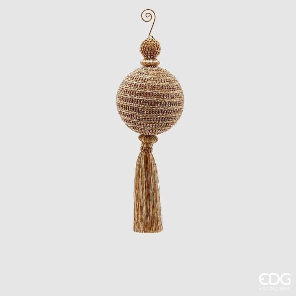 EDG Enzo De Gasperi Christmas Bauble in Fabric with Diamonds and Tassel H27 cm Gold – Tree Decoration