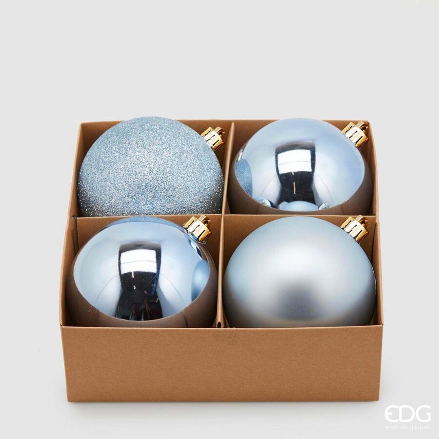 EDG Enzo De Gasperi Light Blue Christmas Baubles Ø10 cm – Set of 4 pcs