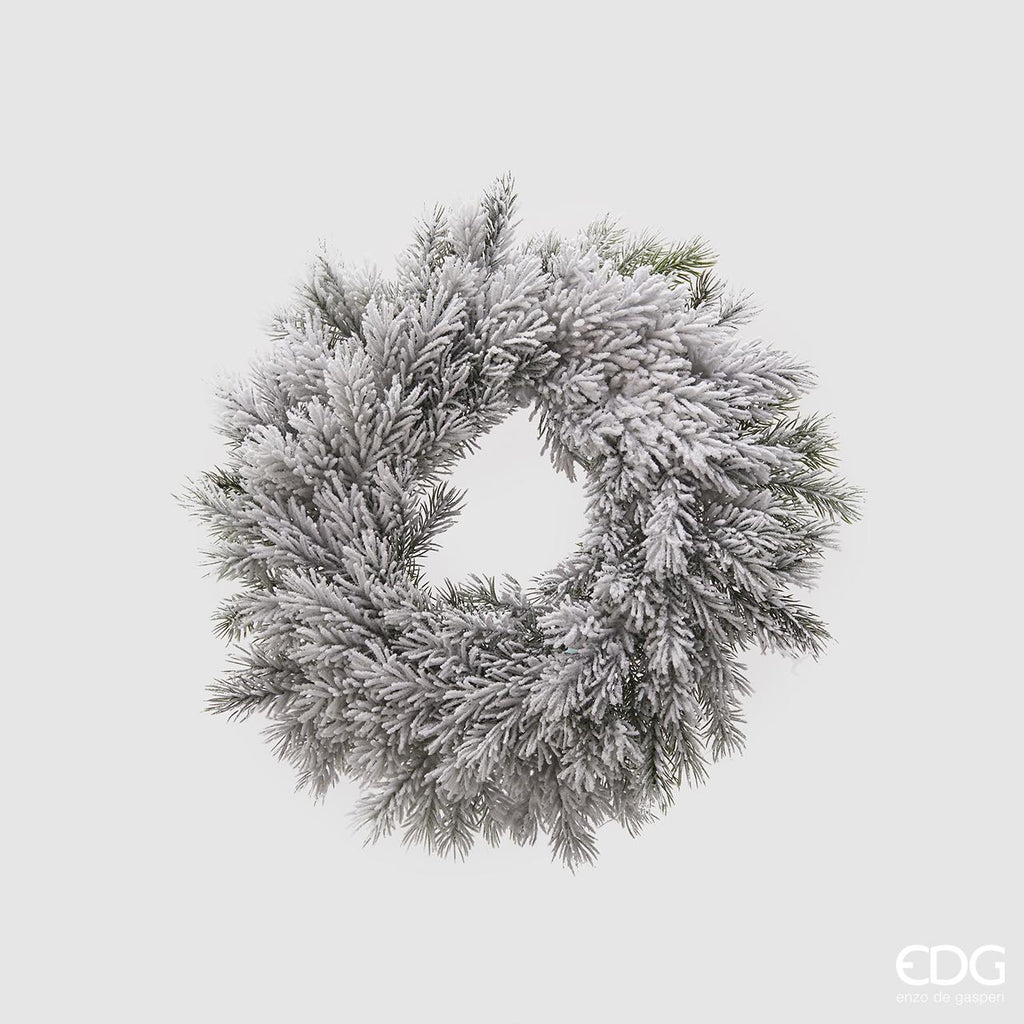 EDG Enzo De Gasperi Corona Pino West Innevata Ø46 cm Bianco Verde – Decorazione Natalizia