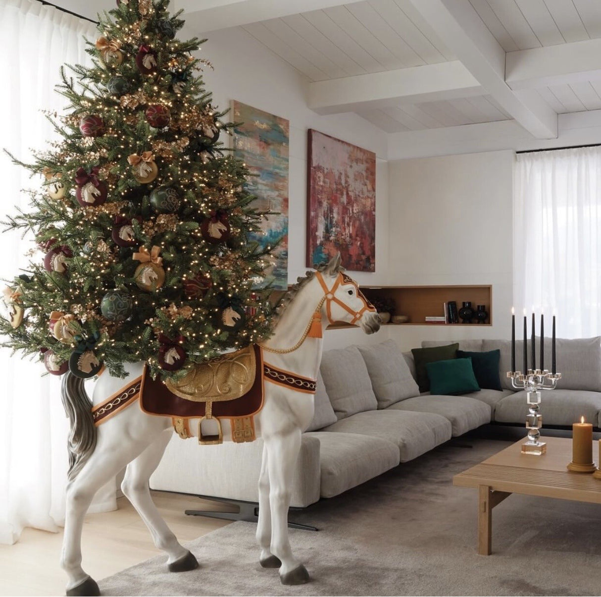 EDG Enzo De Gasperi Base per Albero Natale Cavallo per Pino H 142 Cm 138 x 38 Cm Bianco Verde Scuro