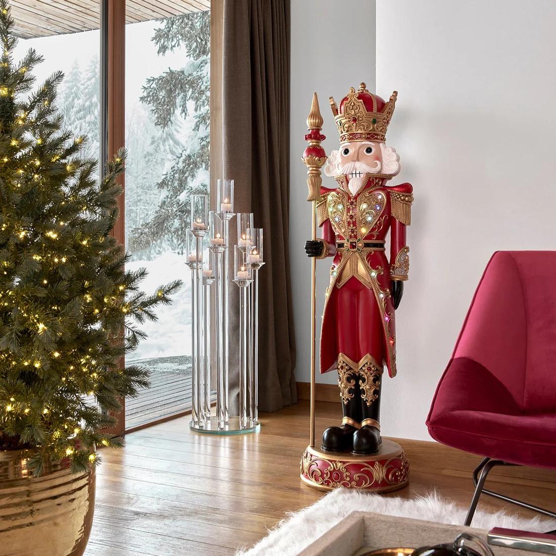 Poly Christmas Soldier with Led Music H 153 Cm D 40 Cm Red Gold