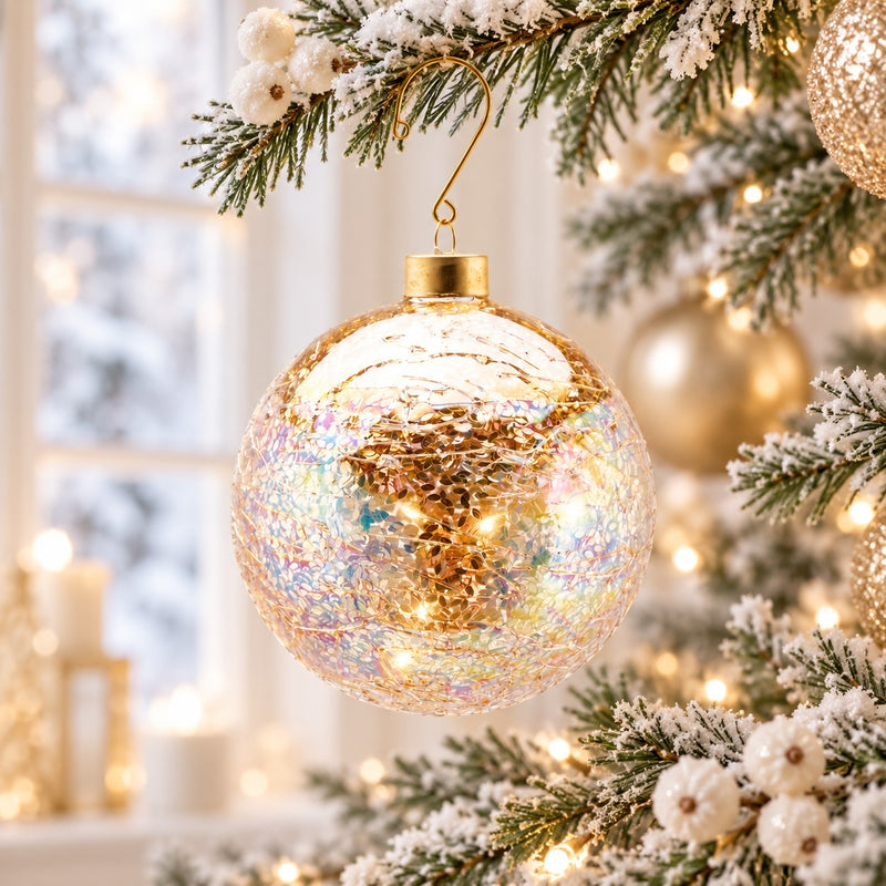 EDG Enzo De Gasperi Pallina di Natale in Vetro Microfoglie Ø10 cm Oro – Addobbo per Albero di Natale