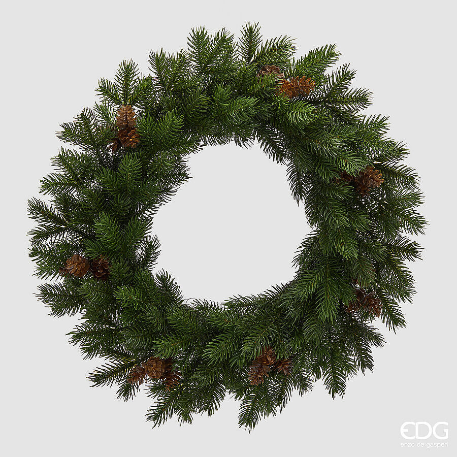 EDG Enzo De Gasperi Corona di Pino con Pigne Green Ø60 cm – Decorazione Artificiale di Natale