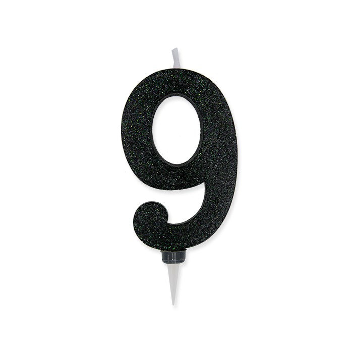 Big Party Candle Number 9 Max Wax Sweety Black Glitter