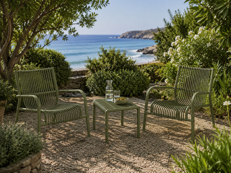 L'Arcolaio Ponza Green Garden Set: 2 Armchairs and Coffee Table UV