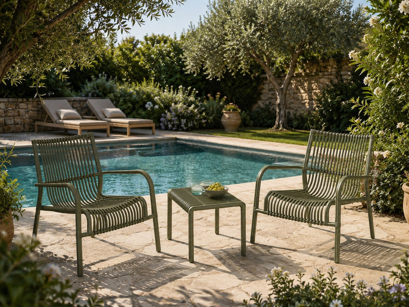 L'Arcolaio Ponza Green Garden Set: 2 Armchairs and Coffee Table UV