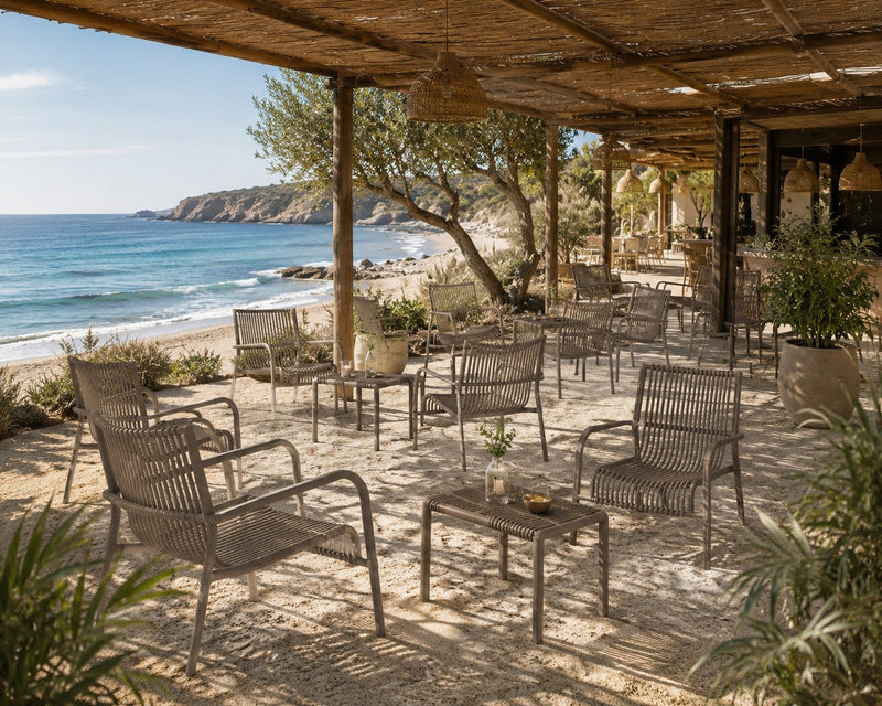 L'Arcolaio Ponza Dove Grey Garden Set: 2 Armchairs and UV Coffee Table