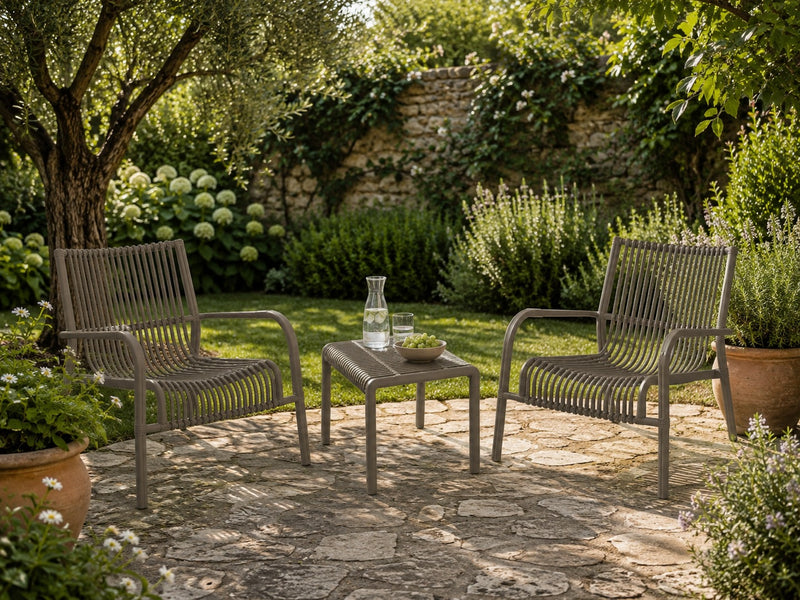 L'Arcolaio Ponza Dove Grey Garden Set: 2 Armchairs and UV Coffee Table