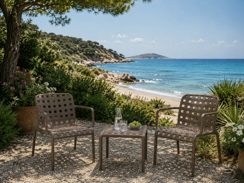 Arcolaio Set Ventotene Dove Grey with 2 Armchairs and Coffee Table in Polypropylene