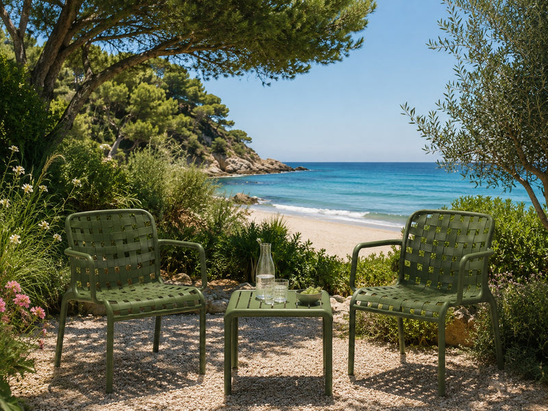 L'Arcolaio Ventotene Green Set with 2 Armchairs and Side Table in Polypropylene