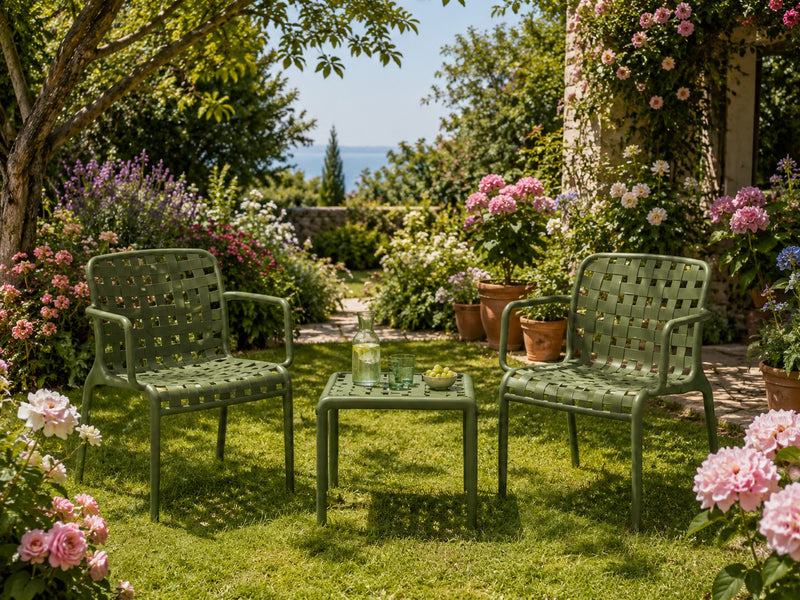 L'Arcolaio Ventotene Green Set with 2 Armchairs and Side Table in Polypropylene