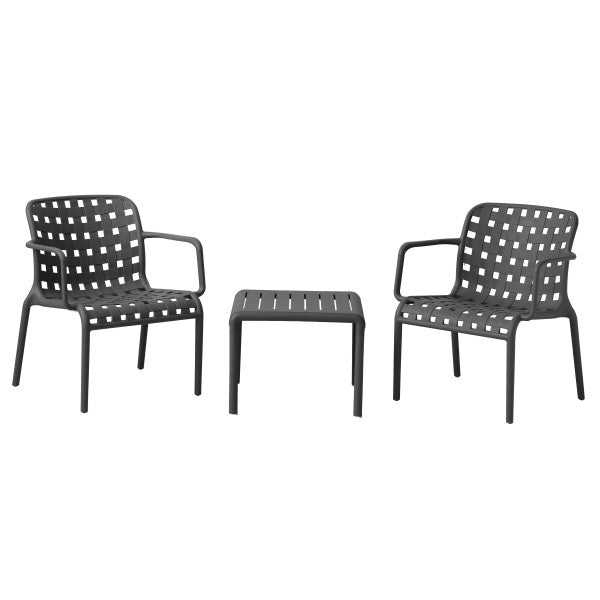 L'Arcolaio Ventotene Black Set with 2 Armchairs and Coffee Table in Polypropylene
