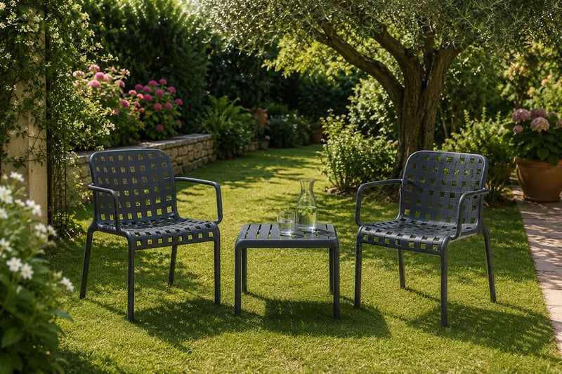 L'Arcolaio Ventotene Black Set with 2 Armchairs and Coffee Table in Polypropylene