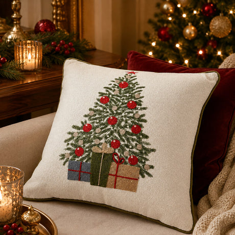 EDG Enzo De Gasperi Cuscino Natalizio Albero Quadrato 45x45 cm Bianco – Cuscino Decorativo di Natale
