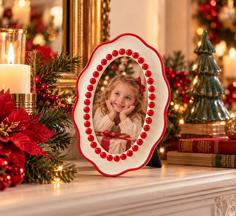 EDG Enzo De Gasperi Portafoto Mille Perle White Red 21x15x2 cm – Decorazione di Natale